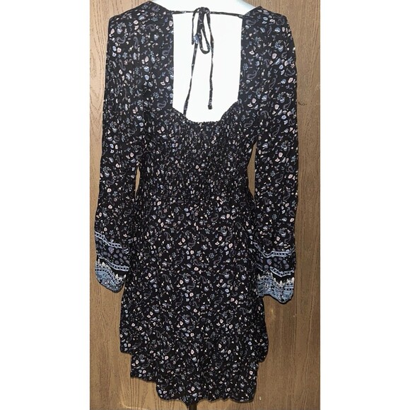 Woman’s Large Paisley Print Boho Long Sleeve Short Babydoll Style Dress - Picture 2 of 7